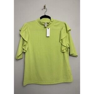 Dolan Womens Ruffled Mock Neck Top Size XL Lime Green Ribbed Anthropologie